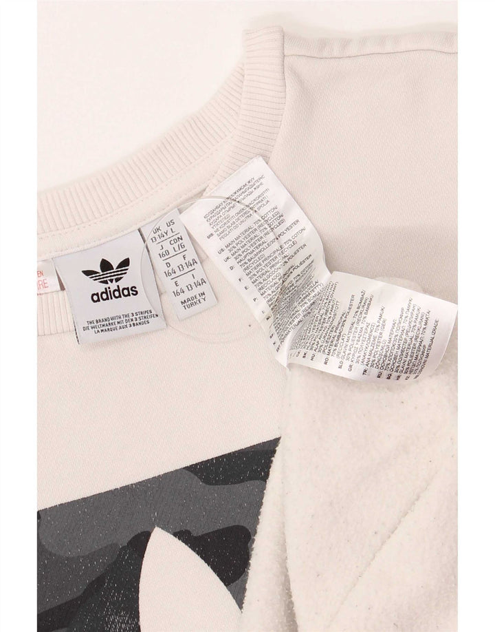 Suéter gráfico Adidas Boys 13-14 anos algodão branco