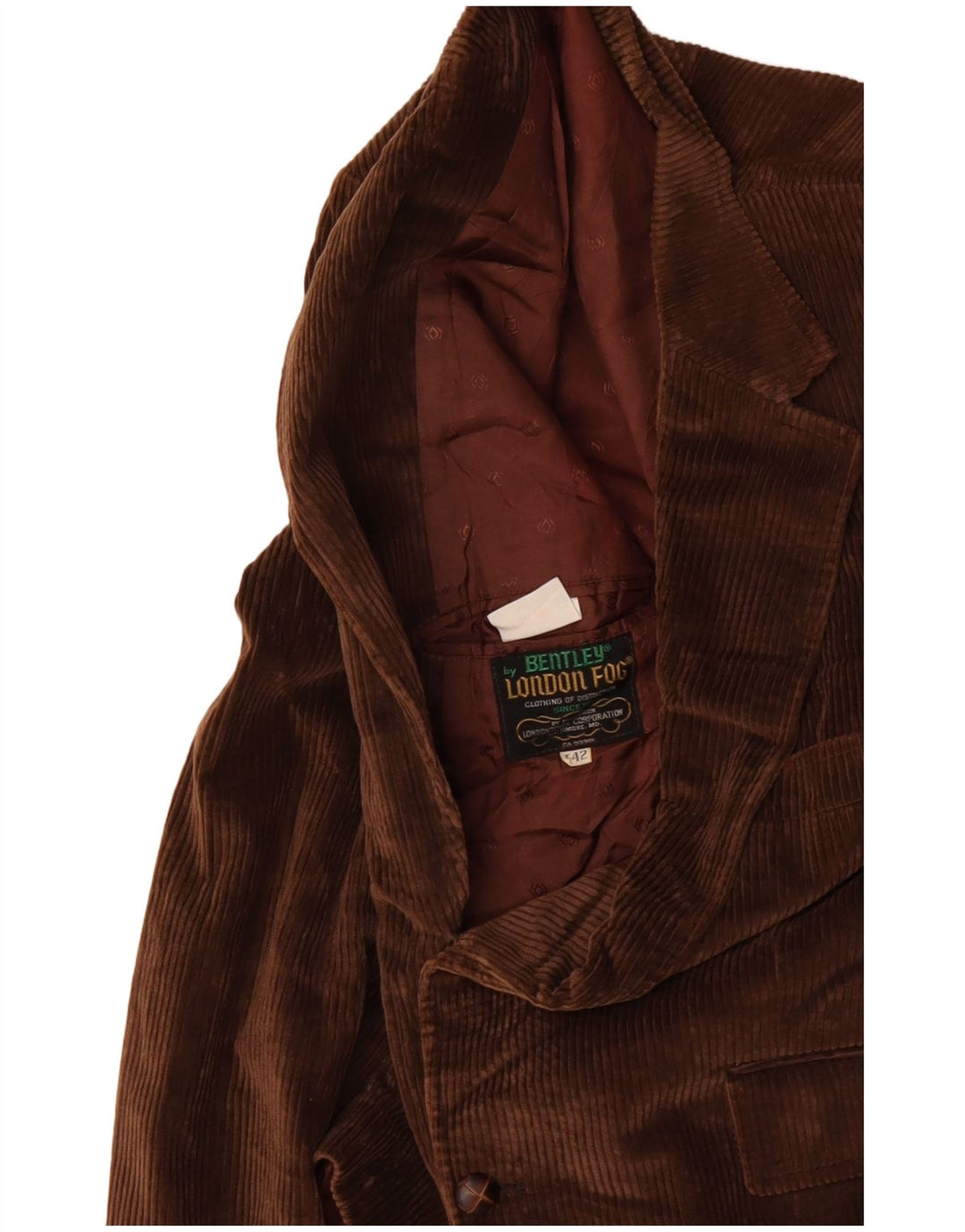 Jaqueta blazer masculina de veludo cotelê LONDON FOG com 2 botões EU 42 XL algodão marrom