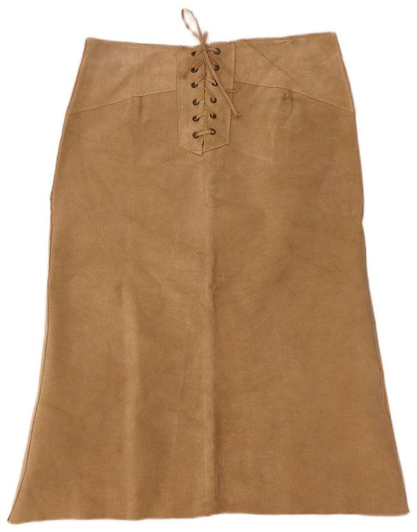 Saia feminina vintage de camurça cintura baixa pequena W30 couro bege