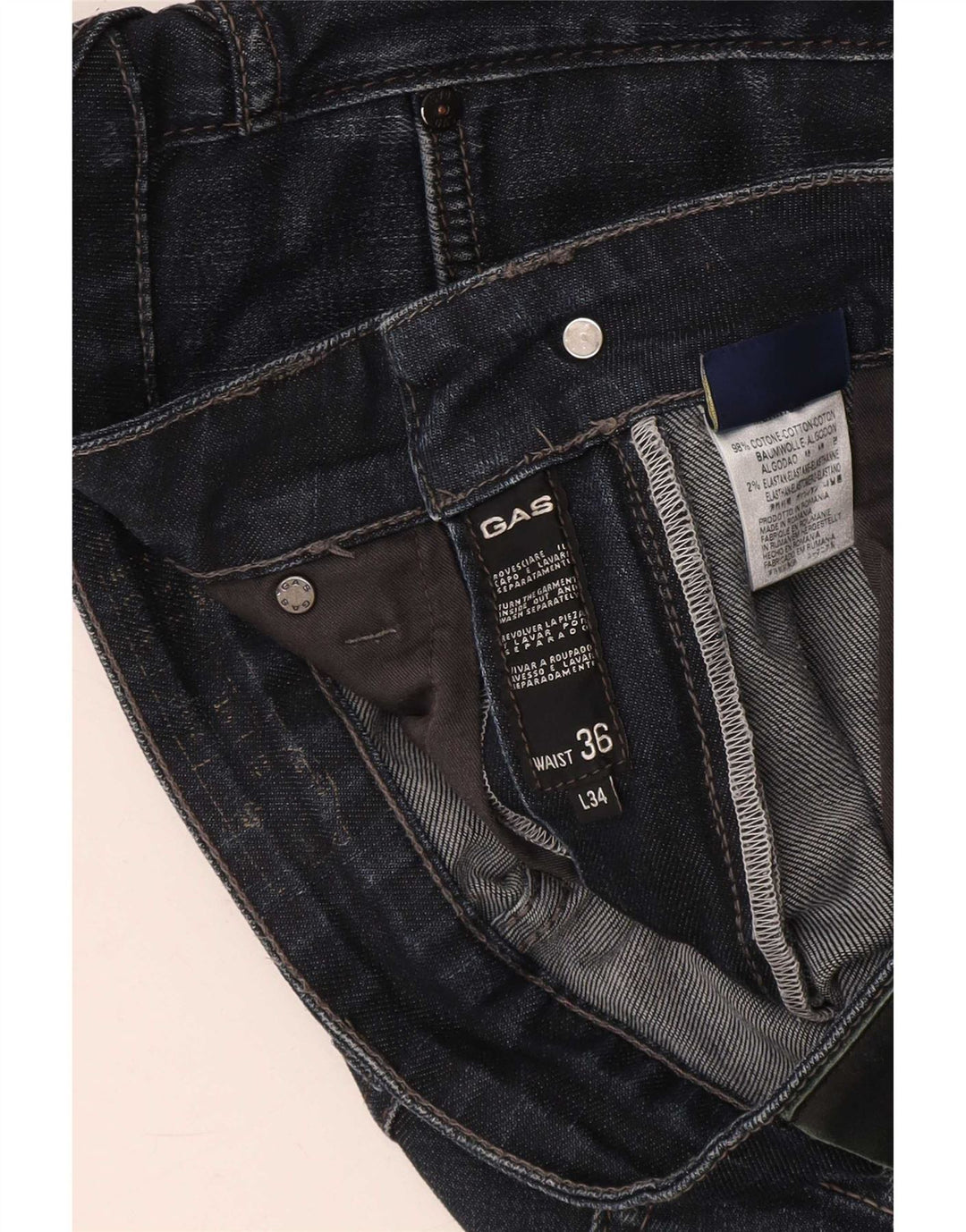 Gas Mens Straight Jeans W36 L34 Azul Marinho Algodão
