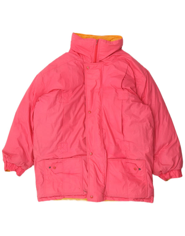 Casaco acolchoado com capuz masculino vintage UK 42 XL poliéster rosa