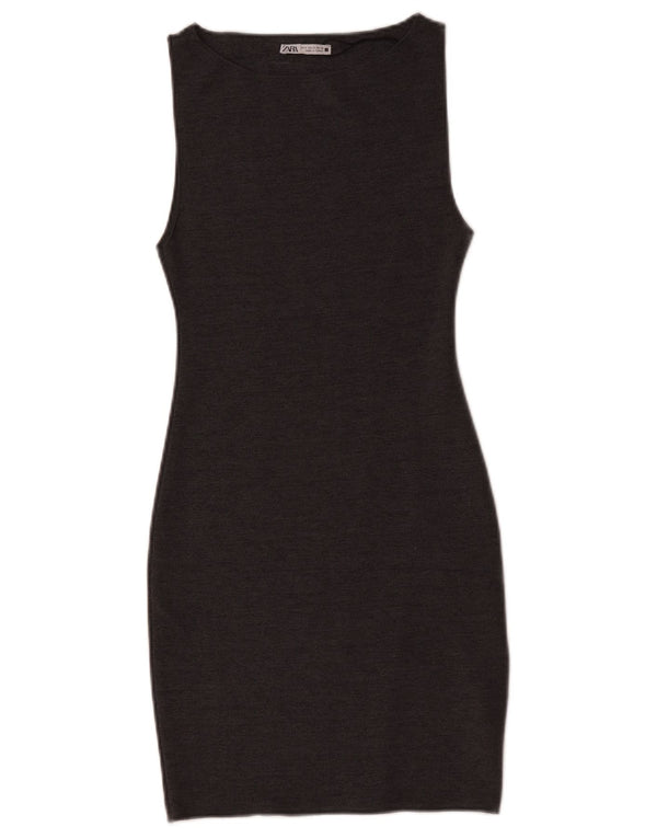 Vestido bodycon feminino sem mangas Zara Reino Unido 8 pequeno cinza