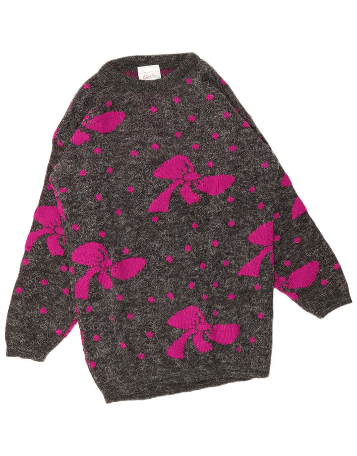 Suéter feminino vintage com gola canoa e palangre, tamanho único, cinza manchado