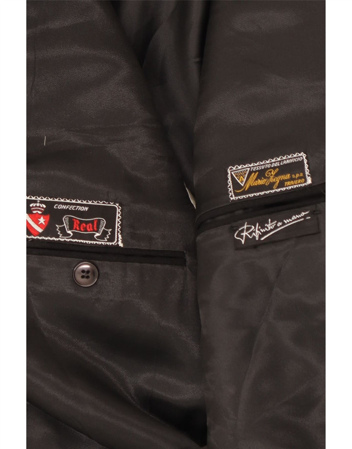 Jaqueta blazer masculina Mario Zegna com 1 botão Reino Unido 40 grande lã preta