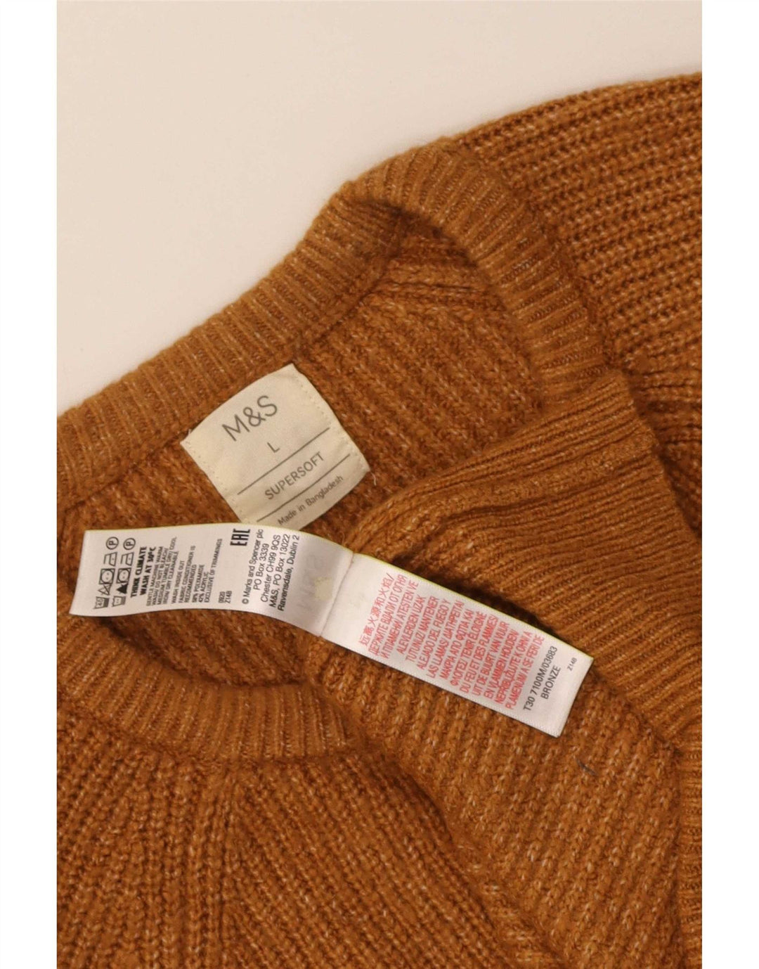 Suéter masculino Marks & Spencer com gola redonda, grande poliamida marrom