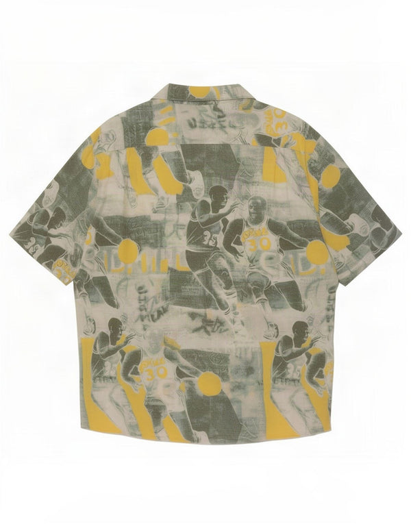 Camisa masculina vintage de manga curta com padrão abstrato XL multicolorida