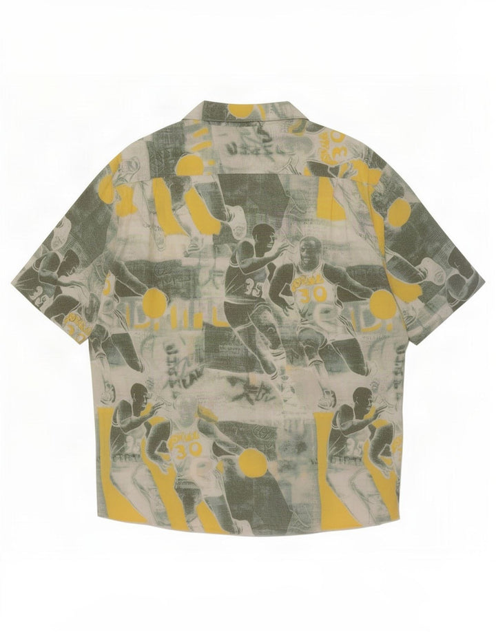 Camisa masculina vintage de manga curta com padrão abstrato XL multicolorida