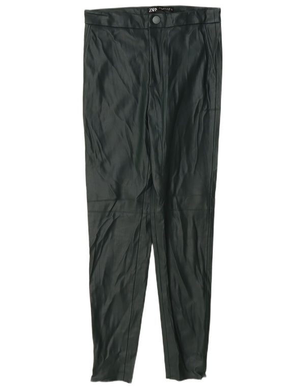 Zara Calça feminina skinny de couro sintético pequena W26 L27 poliéster verde