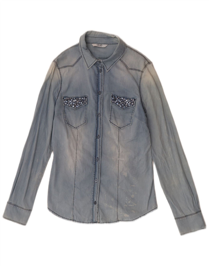 Camisa jeans feminina Liu Jo UK 12 azul médio