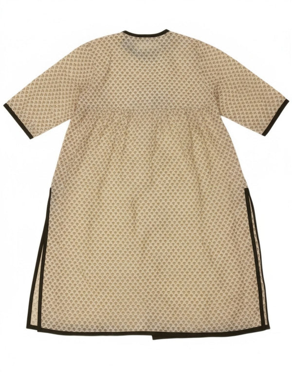 Vestido maxi feminino vintage de manga comprida Reino Unido 14 grande seda floral bege