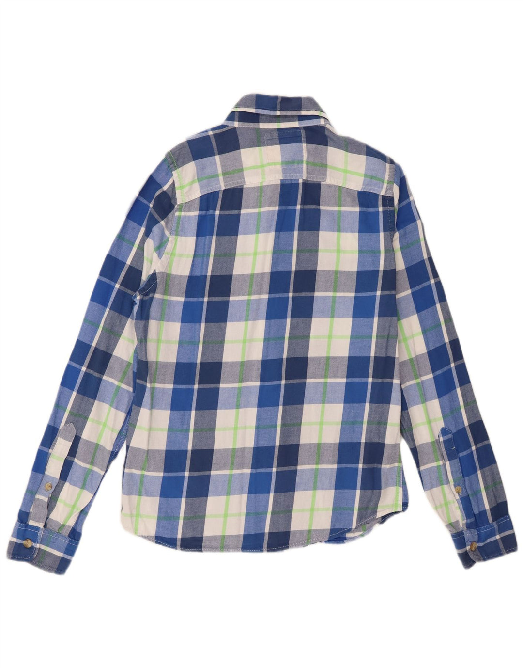 Camisa masculina de flanela Hollister de algodão xadrez azul médio