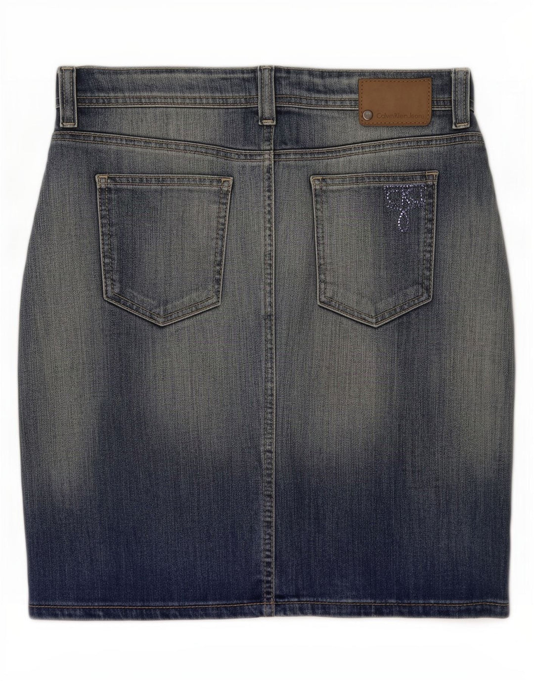 Saia jeans feminina Calvin Klein médio W29 algodão azul
