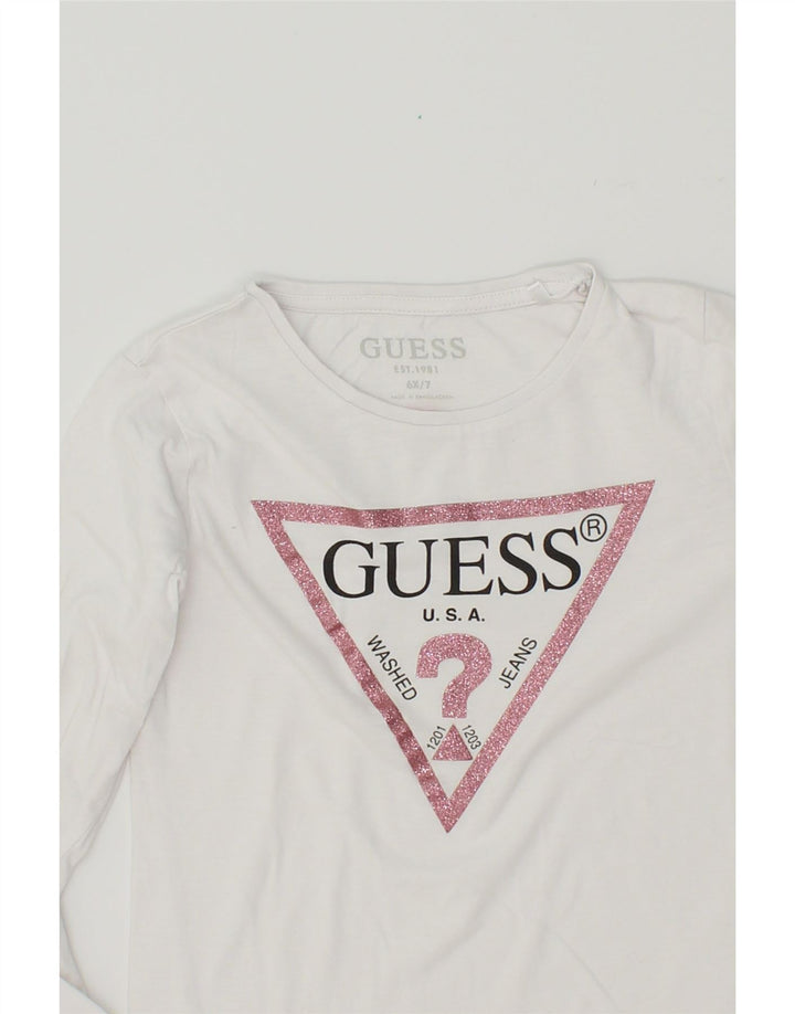 GUESS Girls Graphic Top Long Sleeve 6-7 Years White Cotton Vintage Guess and Second-Hand Guess from Messina Hembry 