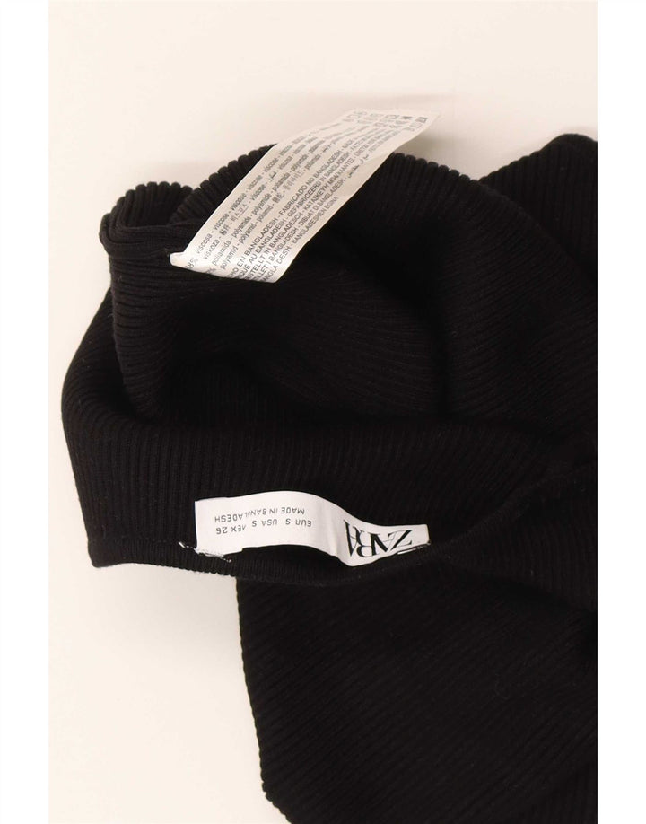 Zara Womens Crop Off Ombro Top Reino Unido 8 Pequena Viscose Preta