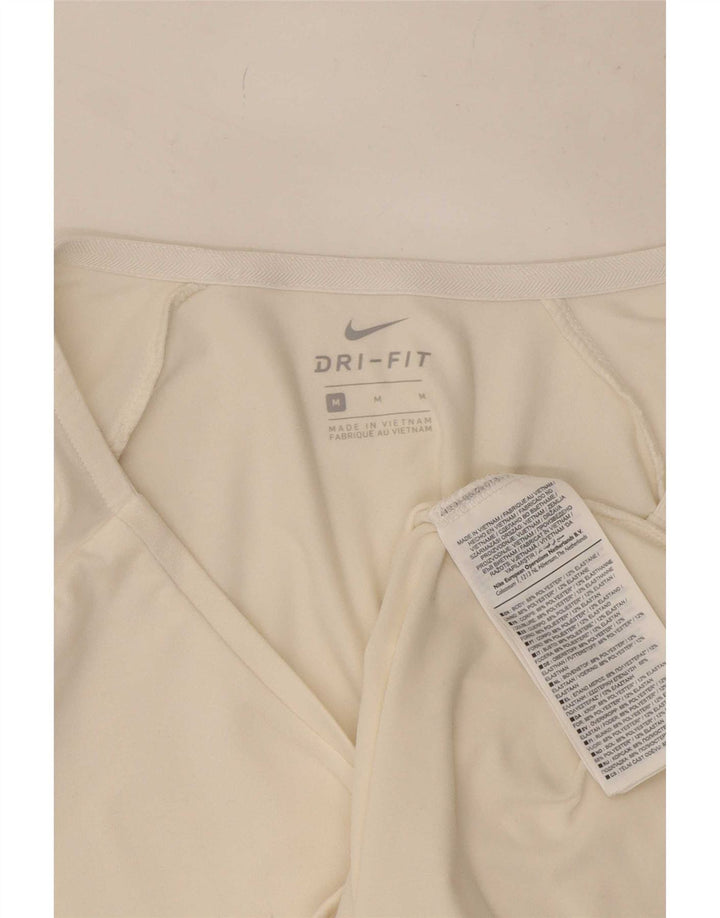 Nike feminino Dri Fit Top manga 3/4 Reino Unido 12 médio branco poliéster