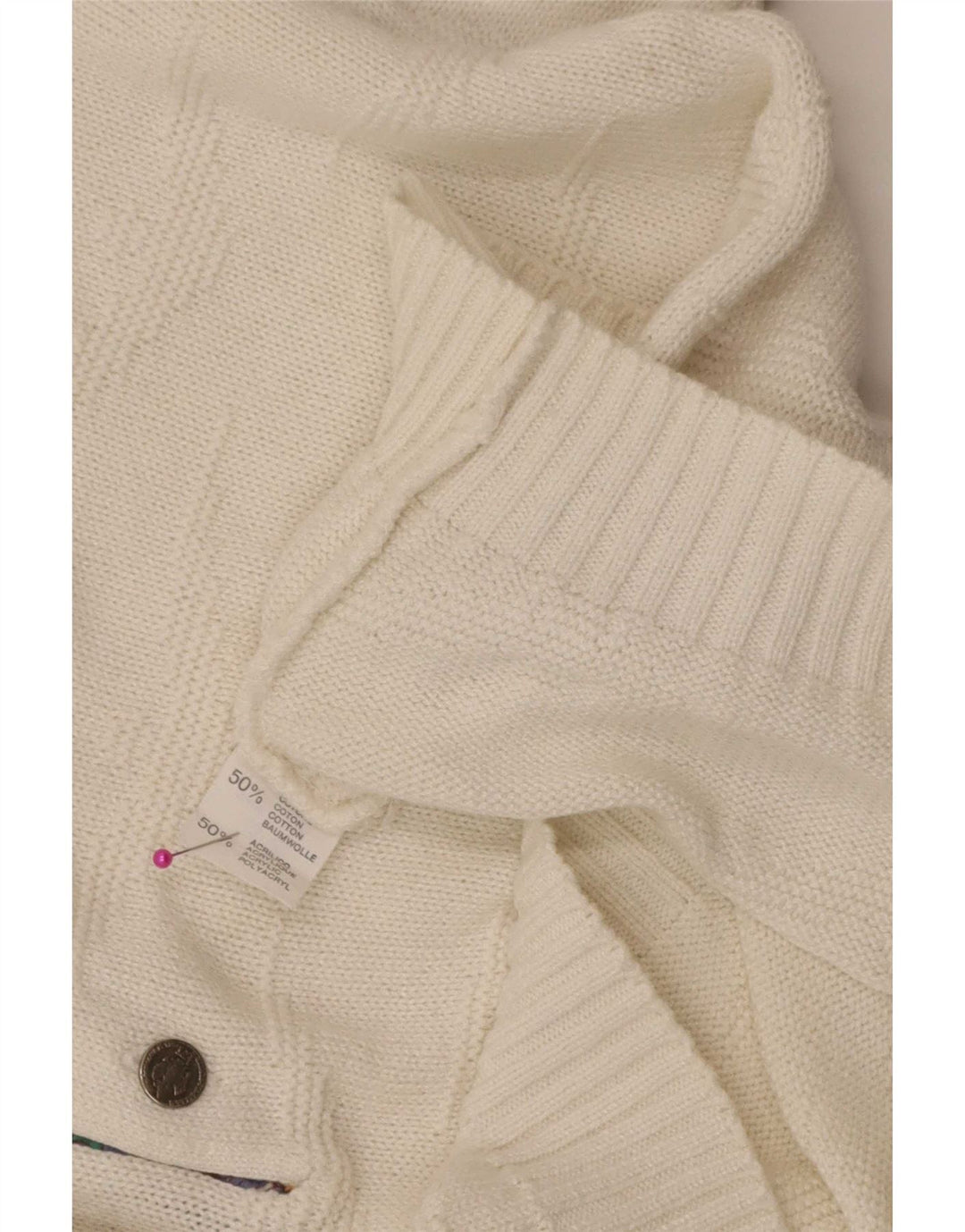 Suéter masculino vintage com gola polo, branco médio