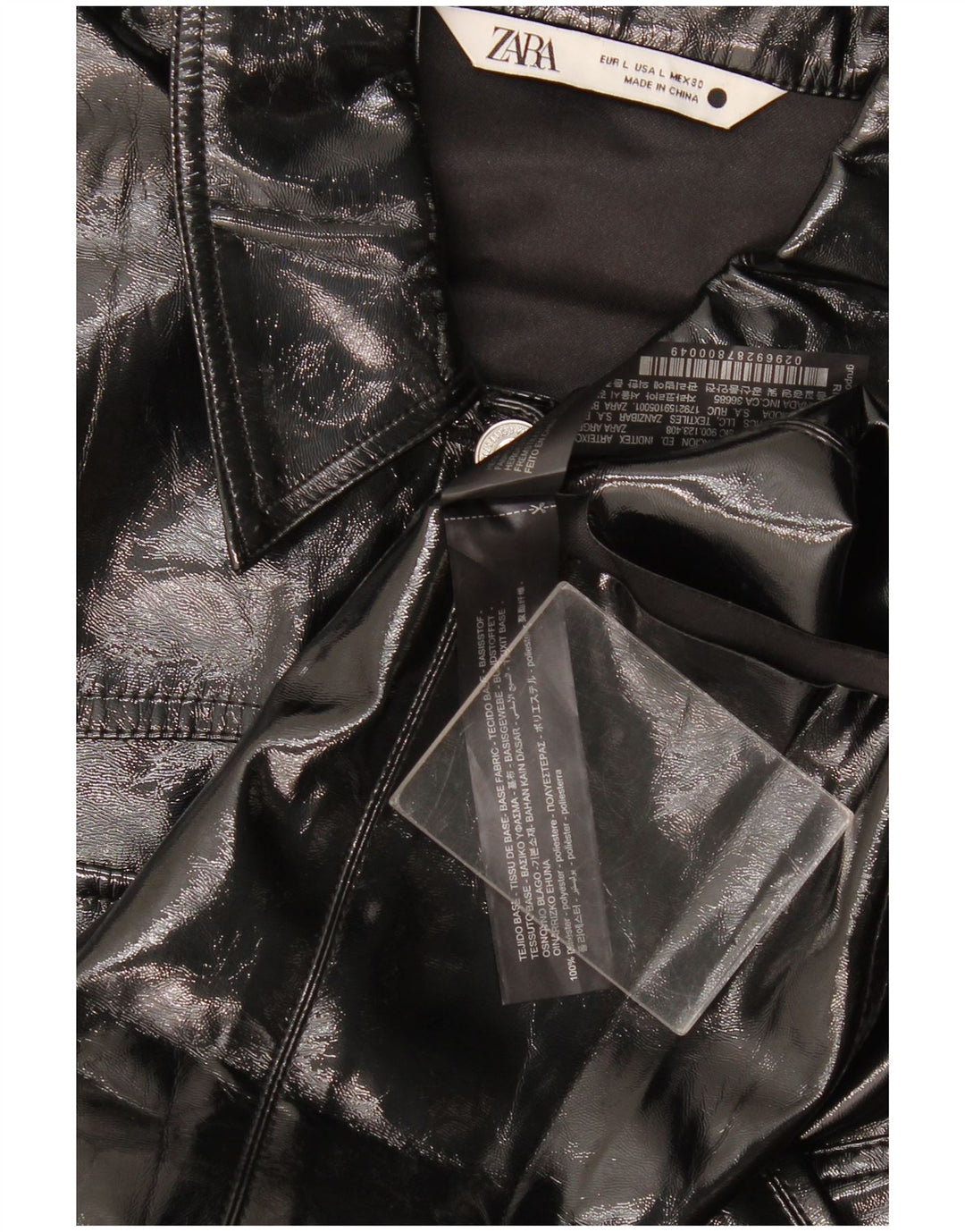 Sobretudo feminino Zara UK 16 grande poliéster preto