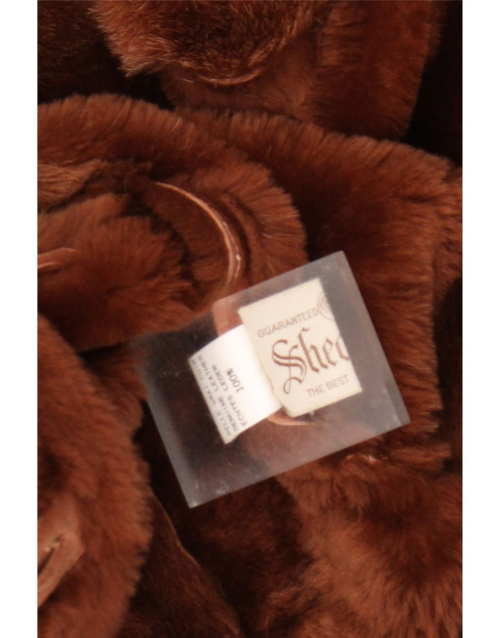 Jaqueta feminina vintage com capuz Shearling UK 16 grande bege