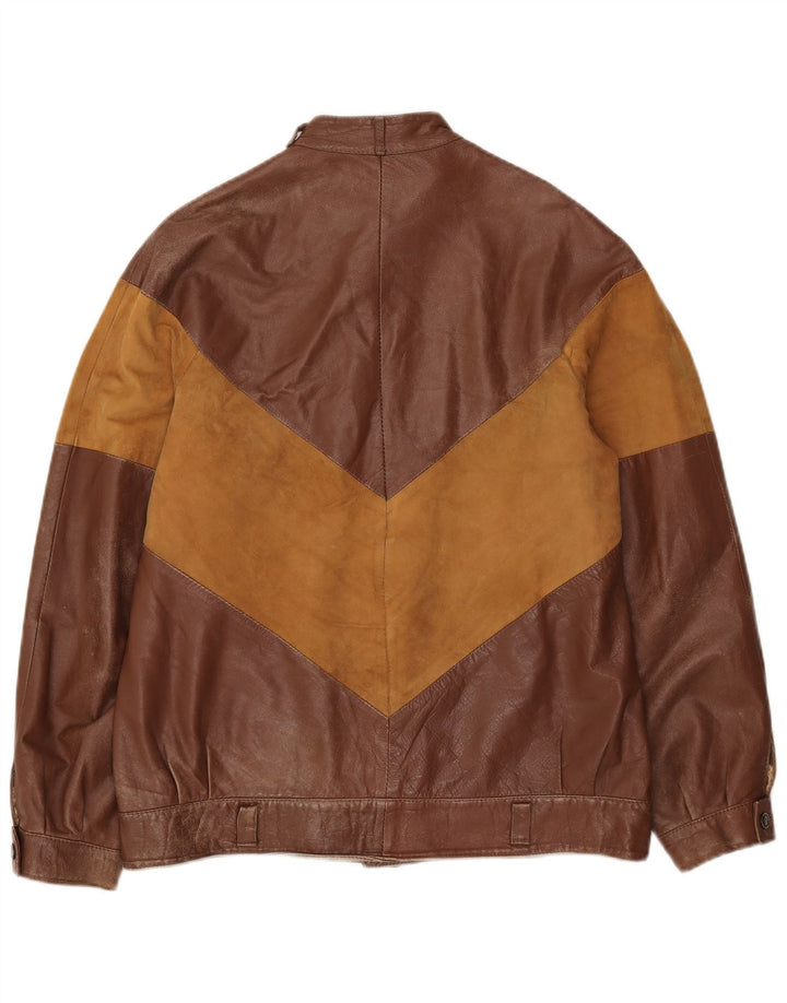Jaqueta de couro masculina vintage IT 52 XL marrom colorblock
