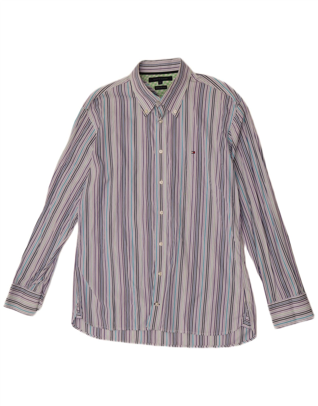 Camisa masculina Tommy Hilfiger grande algodão listrado azul