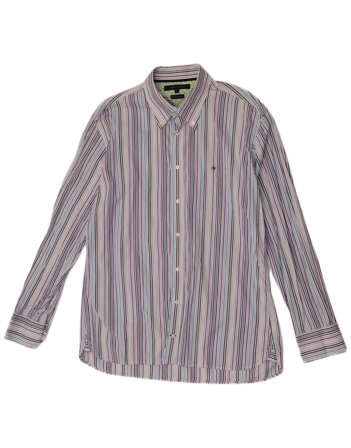 Camisa masculina Tommy Hilfiger grande algodão listrado azul