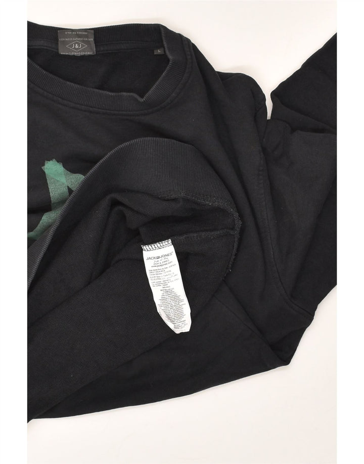 JACK & JONES Mens Graphic Sweatshirt Jumper Large Black Cotton | Vintage Jack & Jones | Thrift | Second-Hand Jack & Jones | Used Clothing | Messina Hembry 