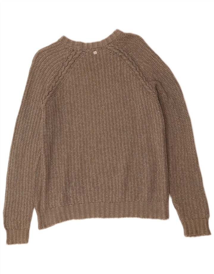 Suéter feminino Billabong com gola canoa EUA 8 algodão cinza médio