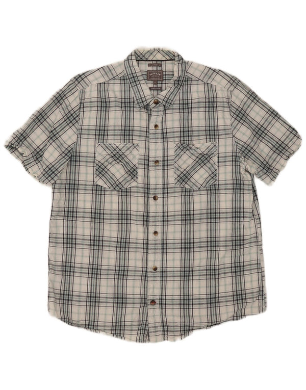 Fat Face Mens Manga Curta Slim Fit Camisa XL Azul Check Algodão
