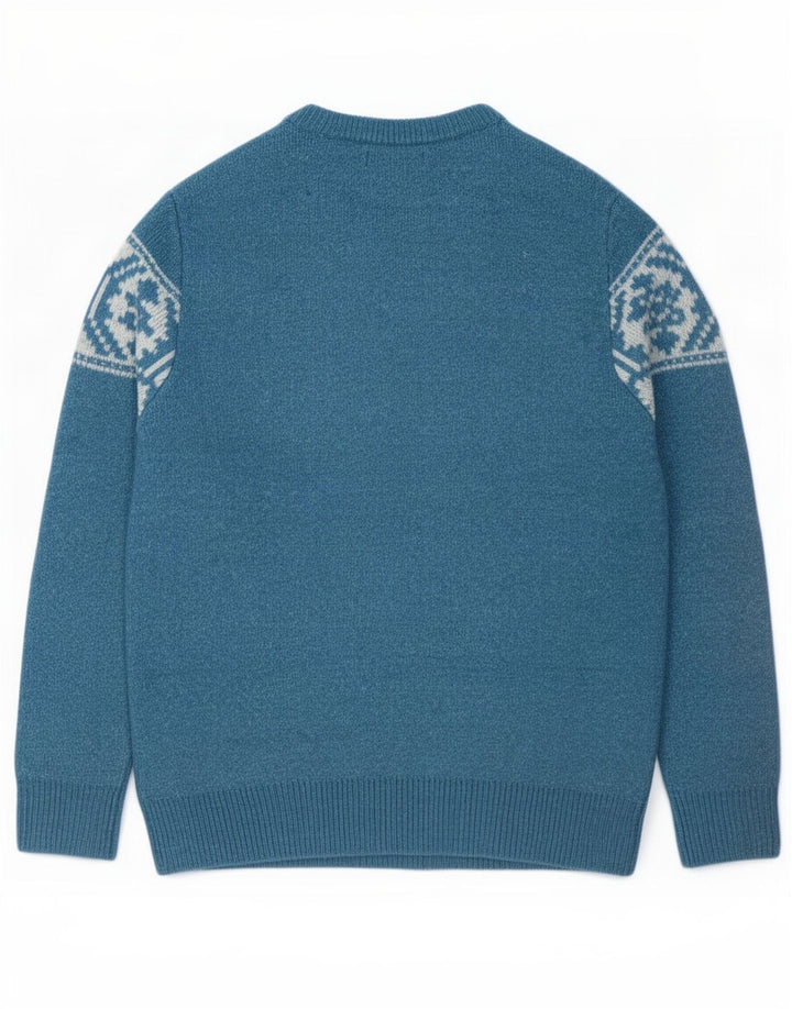 Suéter masculino Marks & Spencer com gola canoa médio azul Fair Isle acrílico