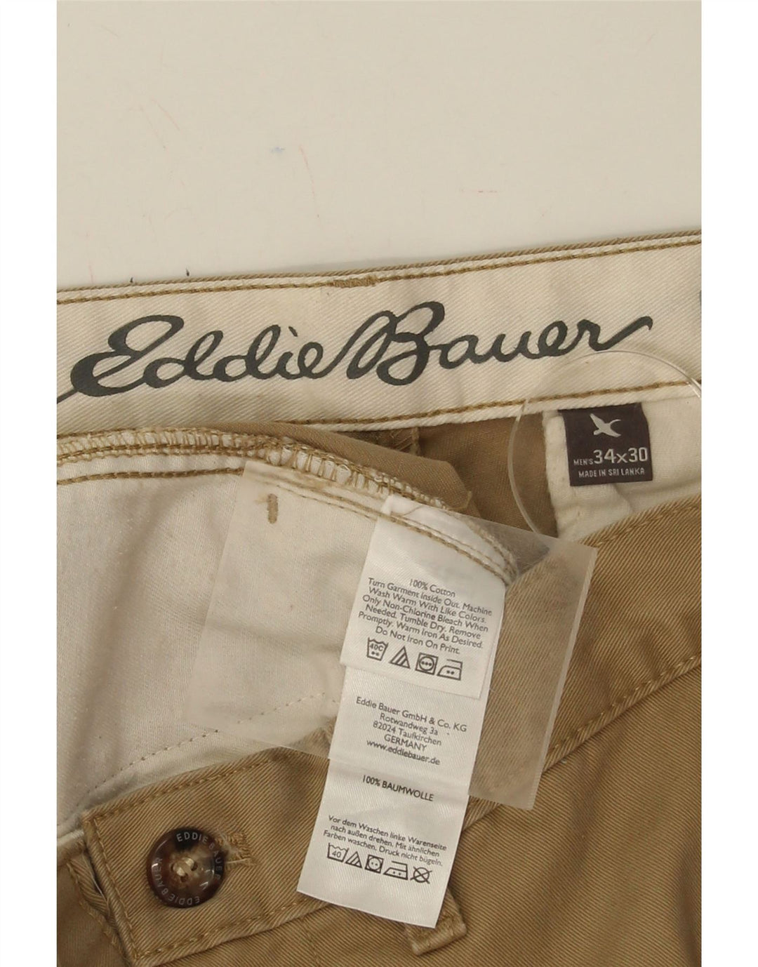 EDDIE BAUER Mens Straight Chino Trousers W34 L30 Beige Cotton Vintage Eddie Bauer and Second-Hand Eddie Bauer from Messina Hembry 