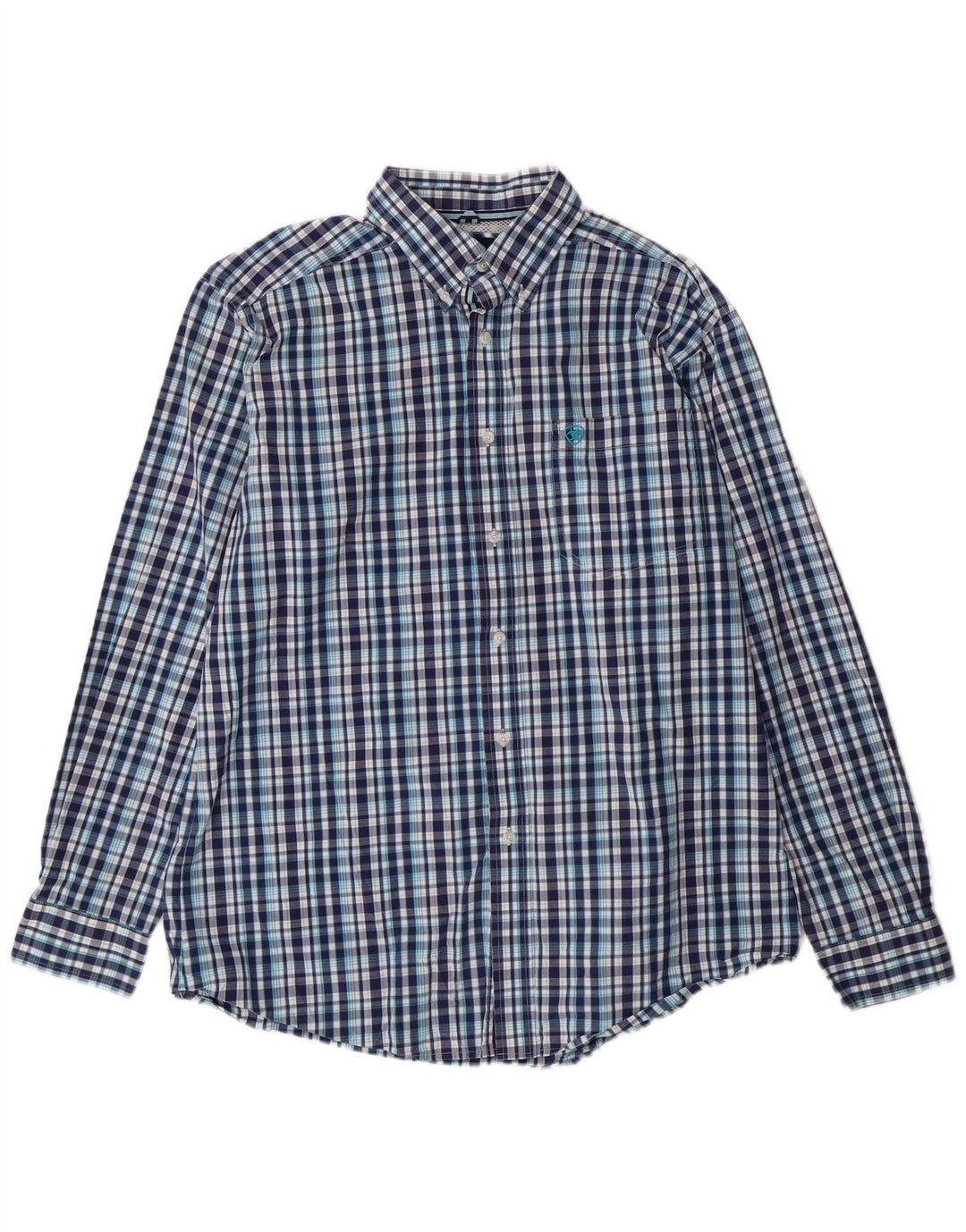 Camisa justa masculina Ariat XL azul xadrez algodão