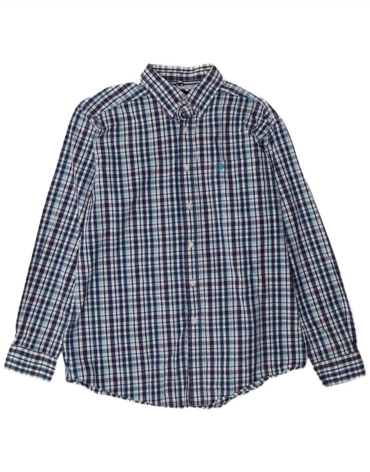 Camisa justa masculina Ariat XL azul xadrez algodão
