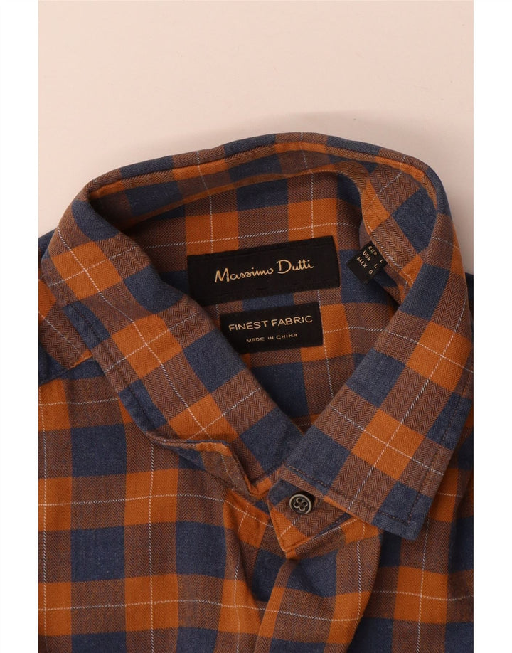 Camisa masculina de flanela Massimo Dutti grande xadrez laranja