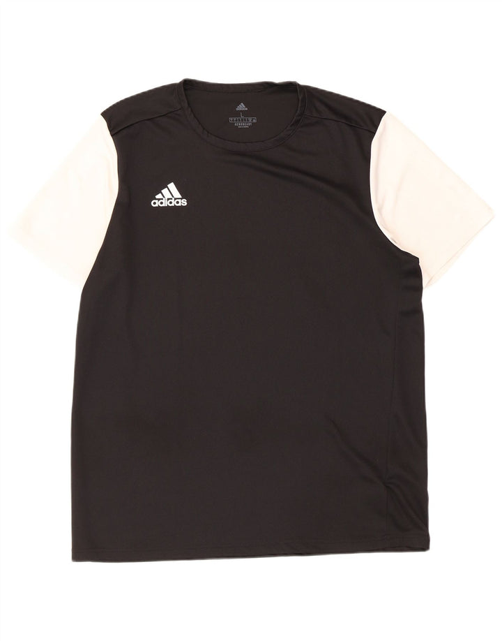 Camiseta masculina de manga curta Adidas grande poliéster colorblock preto