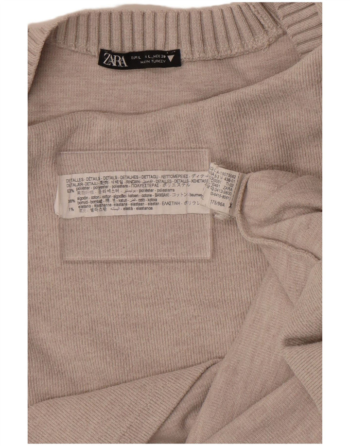 Suéter feminino Zara com gola redonda grande, Reino Unido 16, grande, cinza, poliéster