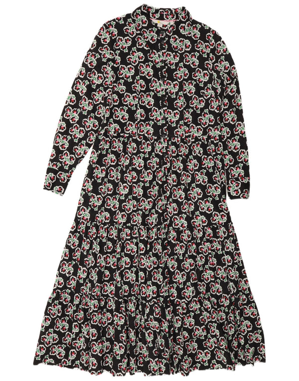 Vestido feminino Boden de manga comprida regular em camadas Reino Unido 14 grande preto floral