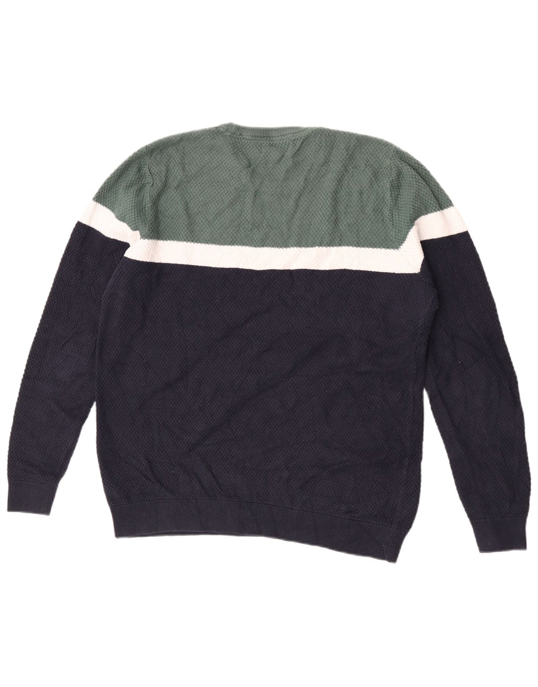 Suéter masculino Marks & Spencer com gola redonda, bloco colorido azul marinho médio