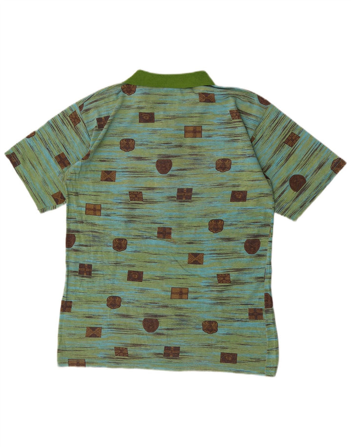 Camisa polo masculina vintage IT 48 algodão geométrico verde médio