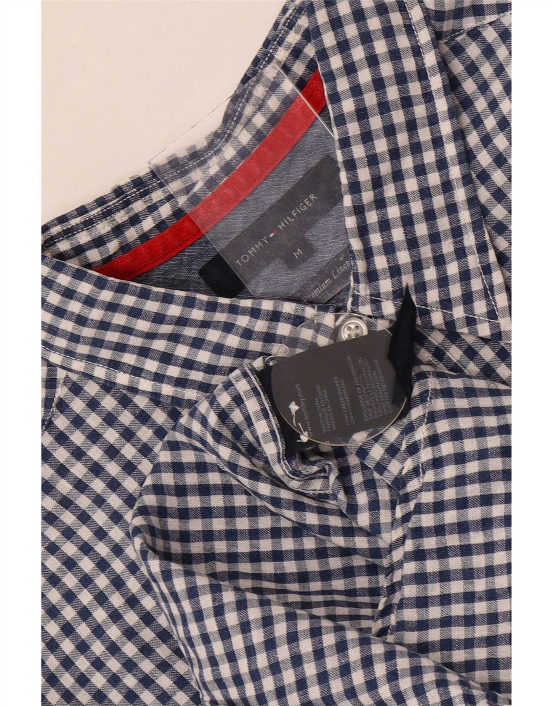 Camisa masculina Tommy Hilfiger média azul gingham linho