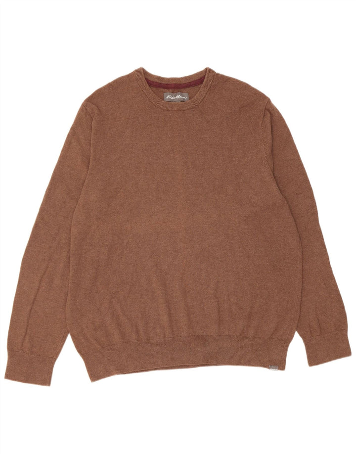 Suéter masculino Eddie Bauer com gola redonda, grande algodão marrom