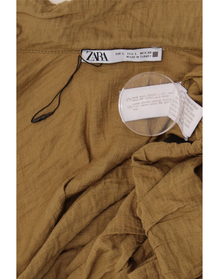 Blusa feminina Zara Top UK 16 grande viscose cáqui