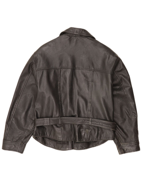Jaqueta feminina de couro vintage para motociclista Reino Unido 14 couro preto grande