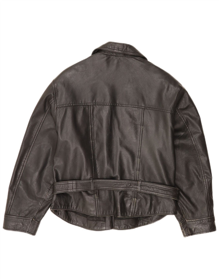 Jaqueta feminina de couro vintage para motociclista Reino Unido 14 couro preto grande