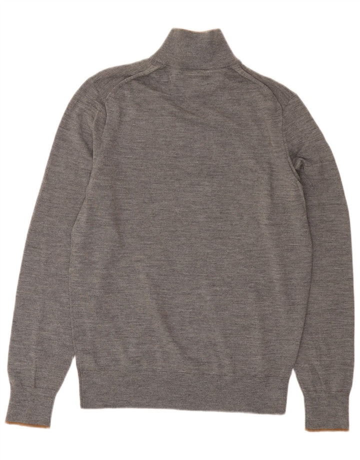 Suéter masculino Tommy Hilfiger com zíper e gola em lã Merino cinza médio