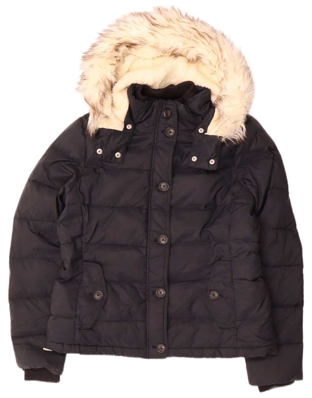 Jaqueta feminina acolchoada com capuz JACK WILLS Reino Unido 14 grande nylon preto