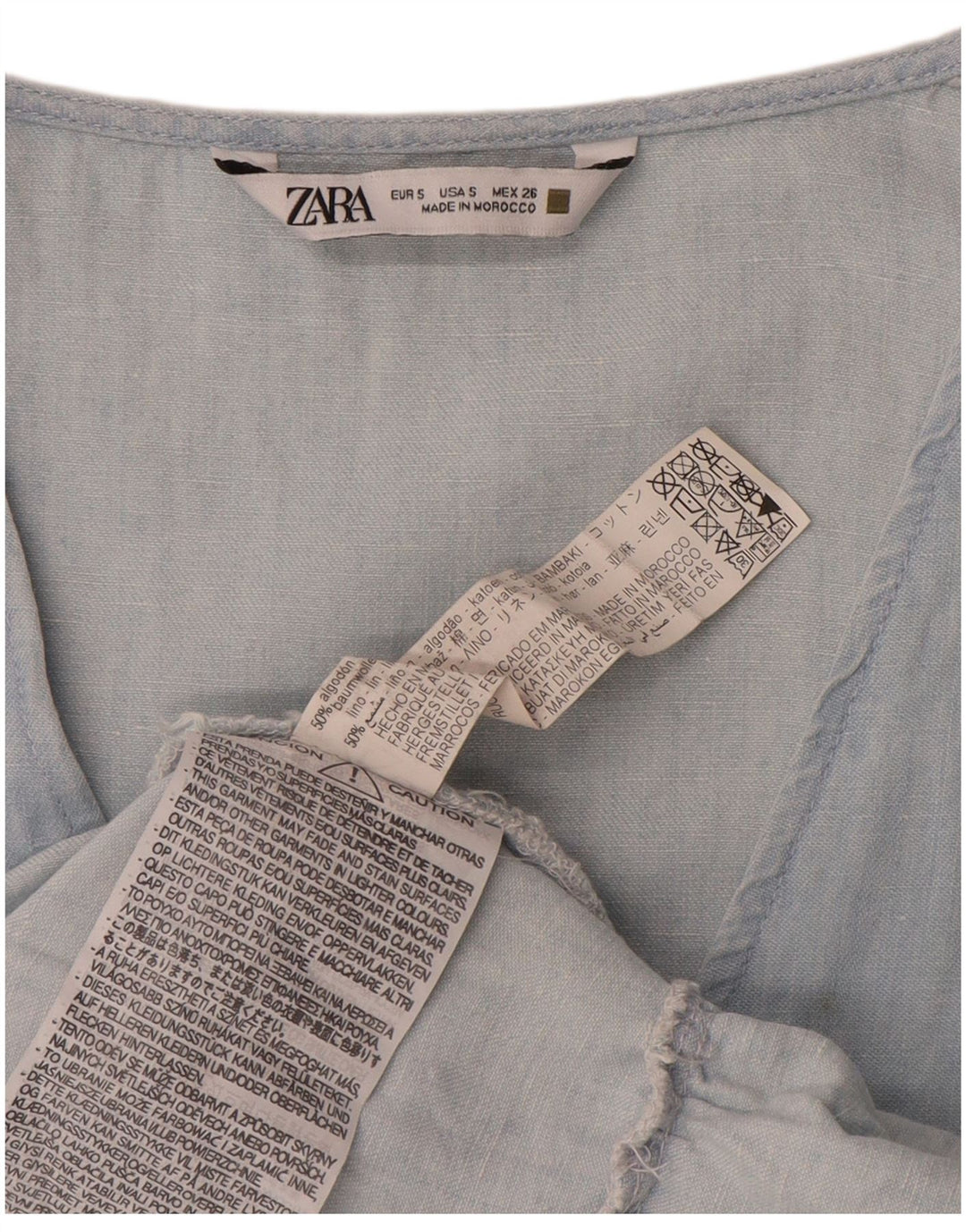 Vestido feminino Zara em camadas UK 10 pequeno algodão azul