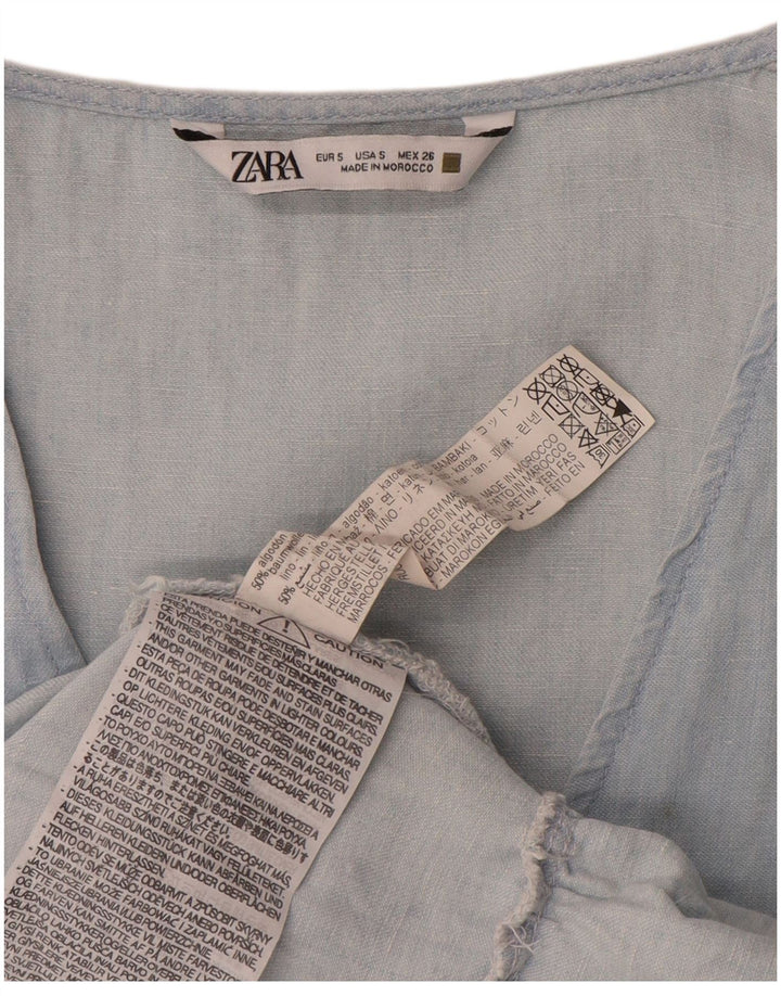 Vestido feminino Zara em camadas UK 10 pequeno algodão azul