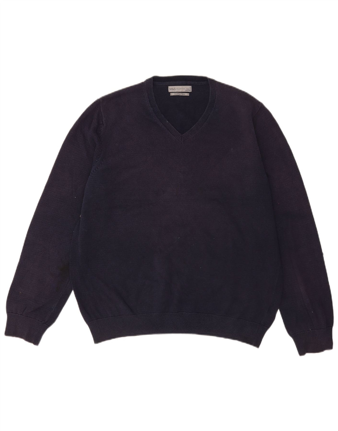 Suéter masculino Marks & Spencer com decote em V grande algodão azul marinho