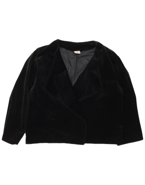 Jaqueta blazer oversized de veludo feminino vintage Reino Unido 14 algodão preto médio