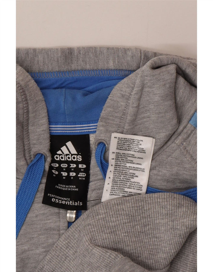 Adidas masculino zip moletom com capuz médio algodão cinza